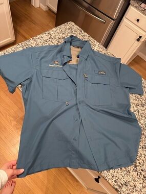 Eddie Bauer Sportman’s Paradise Blue Short‑Sleeve Fishing Shirt XL